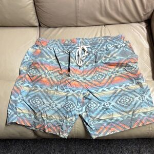 George Men's Aztec Pattern Swim Shorts - Blue and Orange